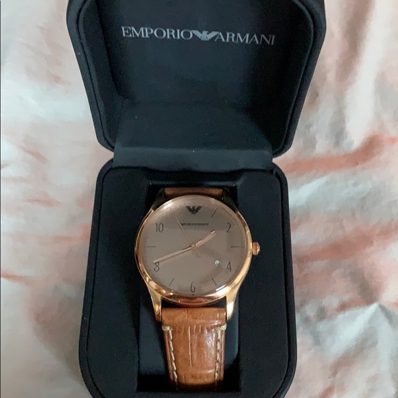 Emporio Armani Brown Leather Watch - Picture 1 of 3